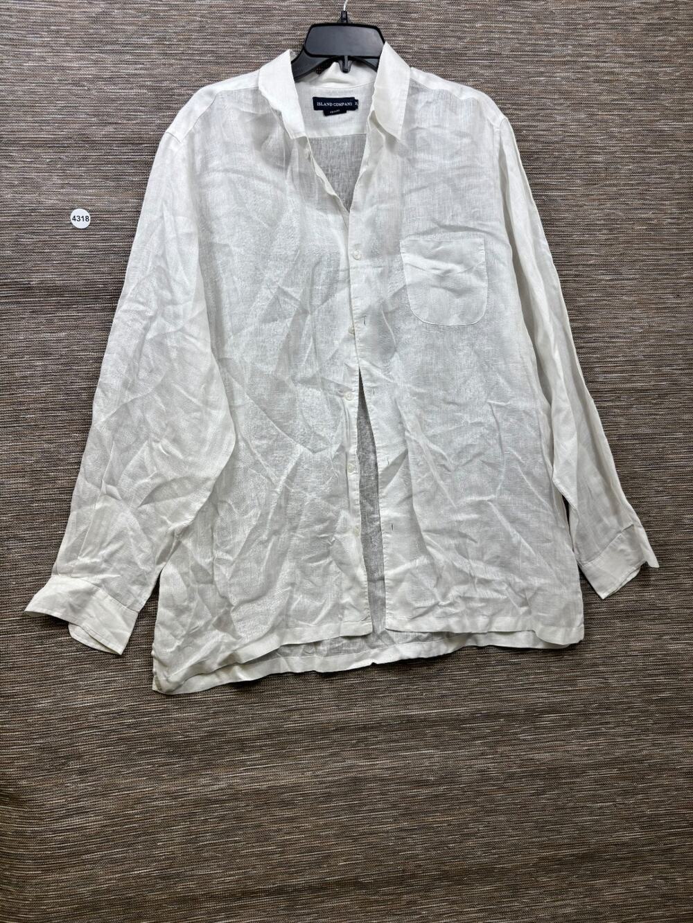 Island Company 100% Linen Button-Up Shirt Mens Size XL White Long Sleeve